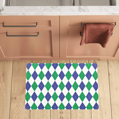 Argyle Green Blue Pattern Print Design 03 Kitchen Mat