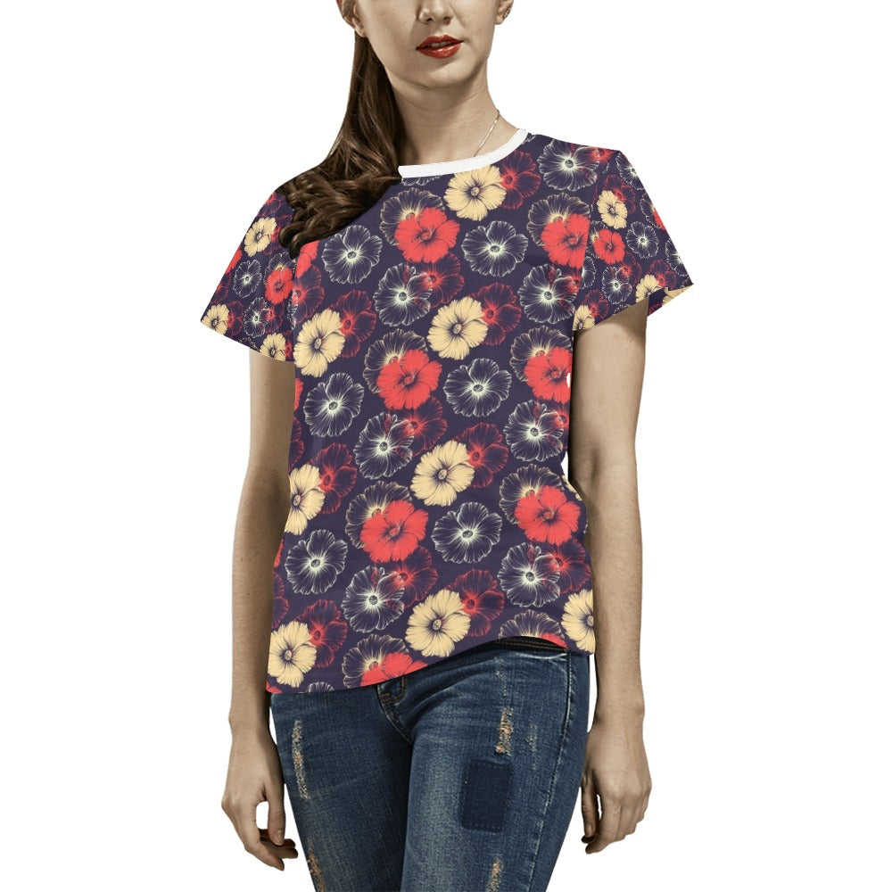 Tropical Flower Print Design LKS302 Women's  T-shirt
