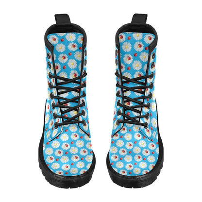 Ladybug with Daisy Themed Print Pattern Women's Boots
