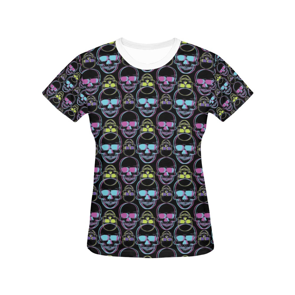 Skull 3D Colorful Print Design LKS309 Women's  T-shirt