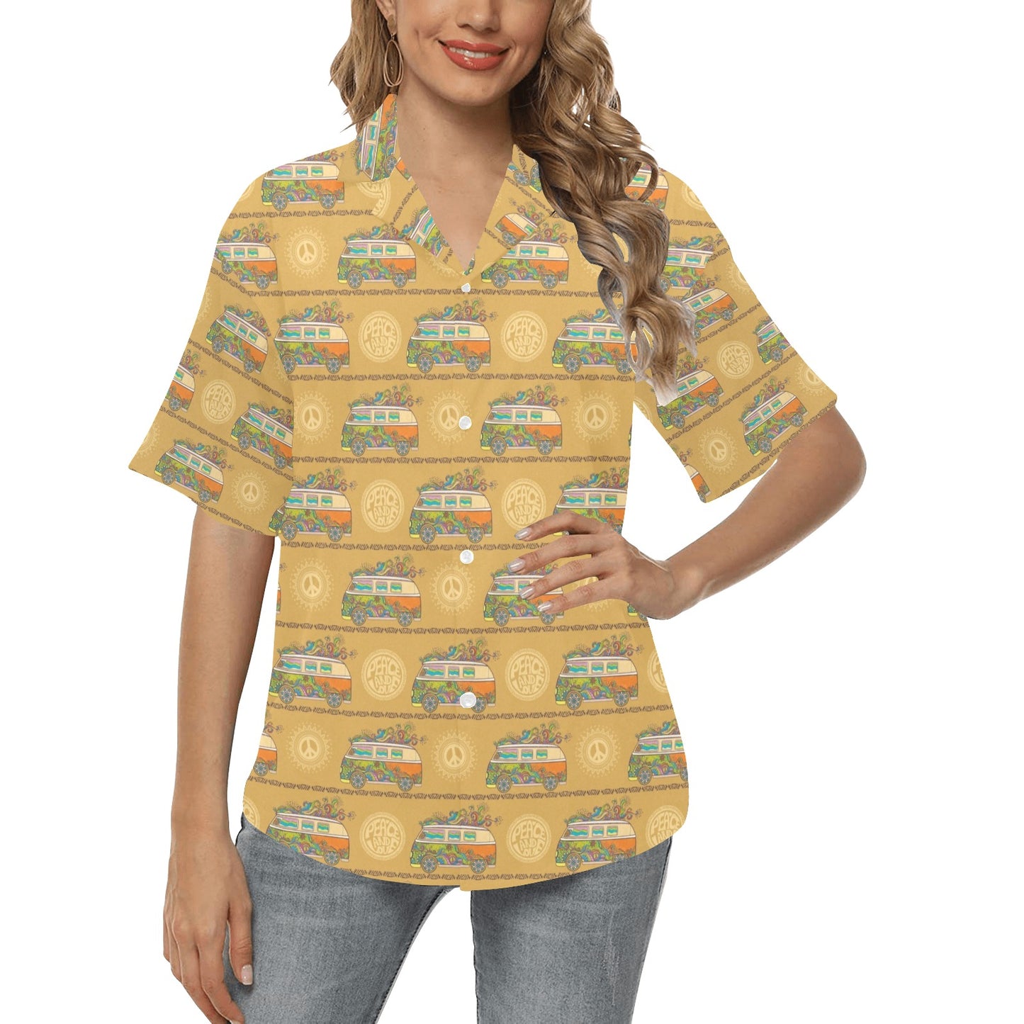 Hippie Van Print Design LKS304 Women's Hawaiian Shirt