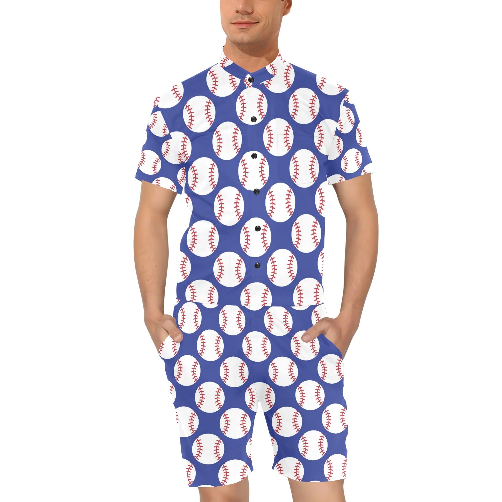 Baseball Blue Background Men's Romper