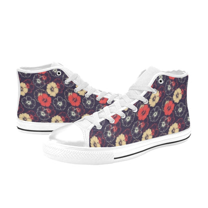 Tropical Flower Print Design LKS302 High Top Women's White Shoes