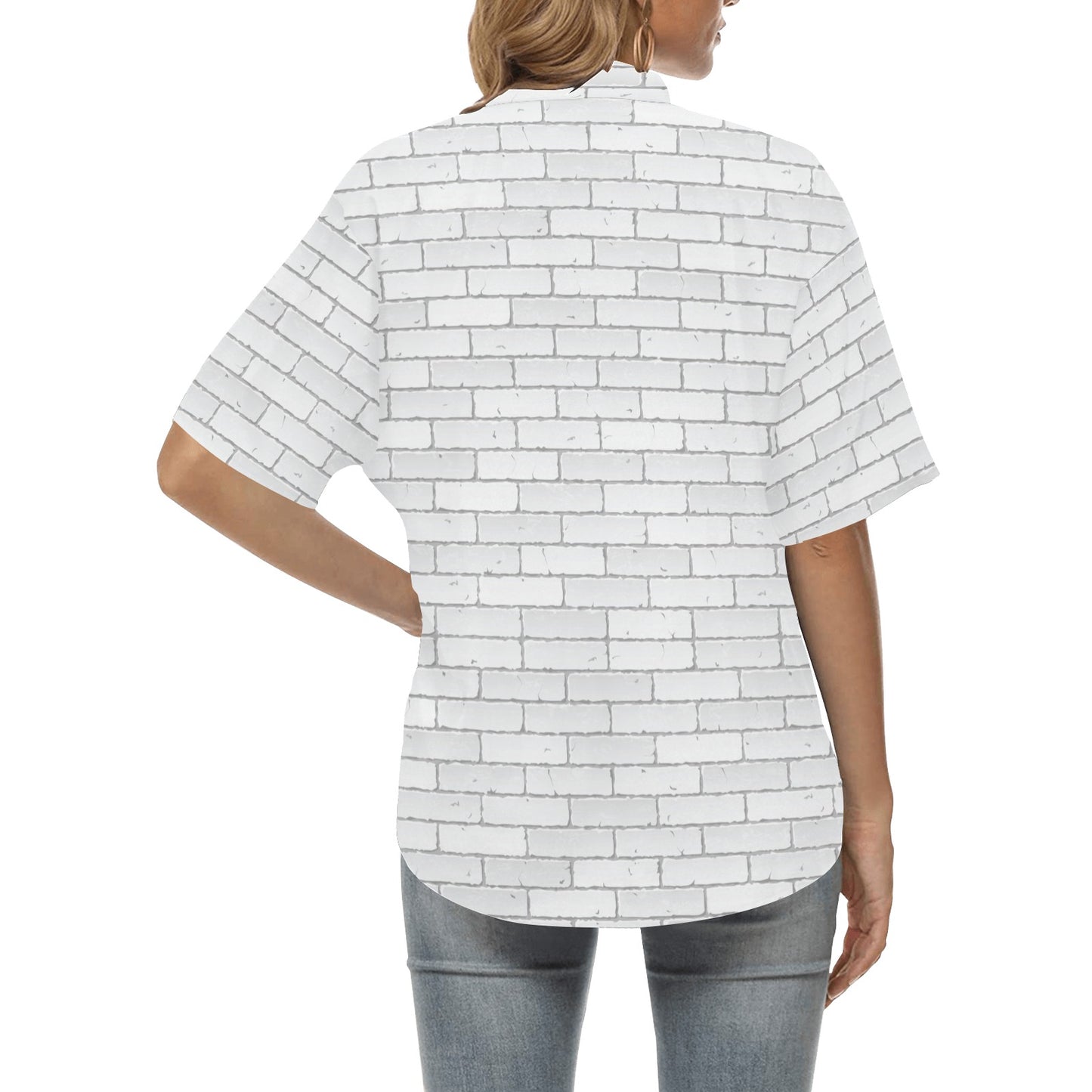 Brick White Pattern Print Design 03 Women's Hawaiian Shirt