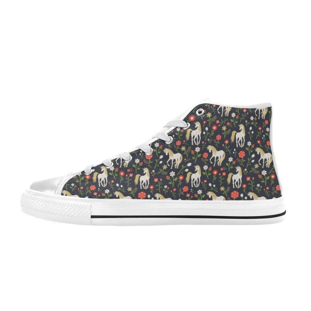 Unicorn Print Design LKS301 High Top Women's White Shoes