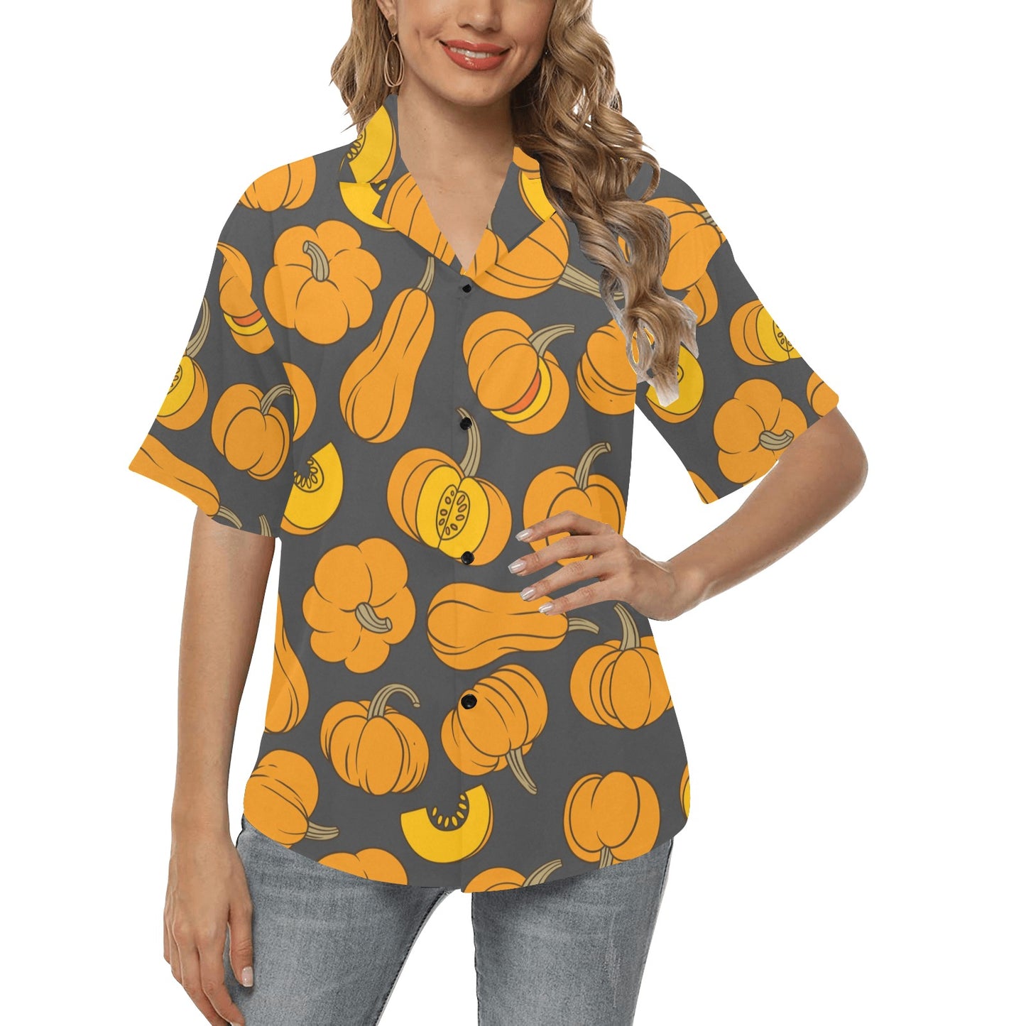 Pumpkin Pattern Print Design A03 Women's Hawaiian Shirt