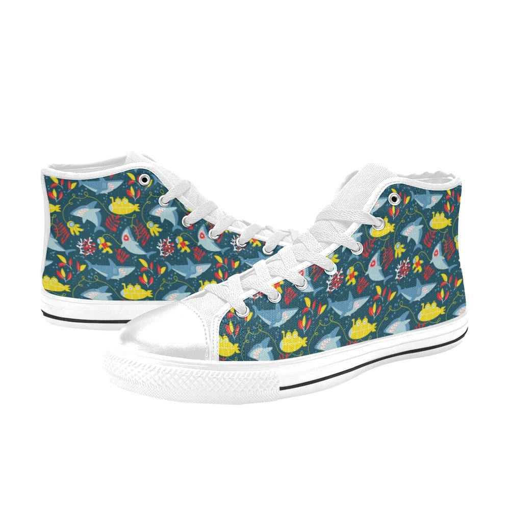 Scuba With Sharks Print Design LKS303 High Top Women's White Shoes