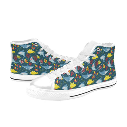 Scuba With Sharks Print Design LKS303 High Top Women's White Shoes