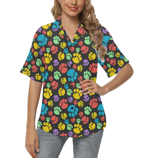 Paw Colorful Print Women's Hawaiian Shirt