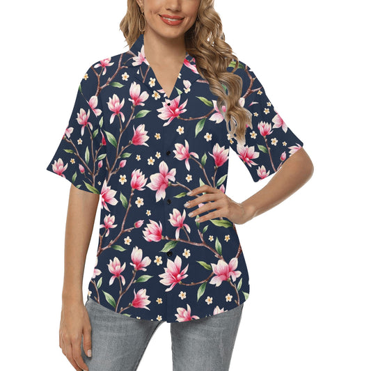 Magnolia Pattern Print Design MAG09 Women's Hawaiian Shirt