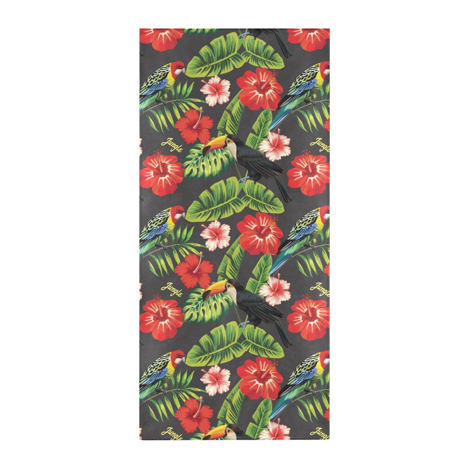 Hibiscus Red With Parrotprint Design LKS303 Beach Towel 32" x 71"