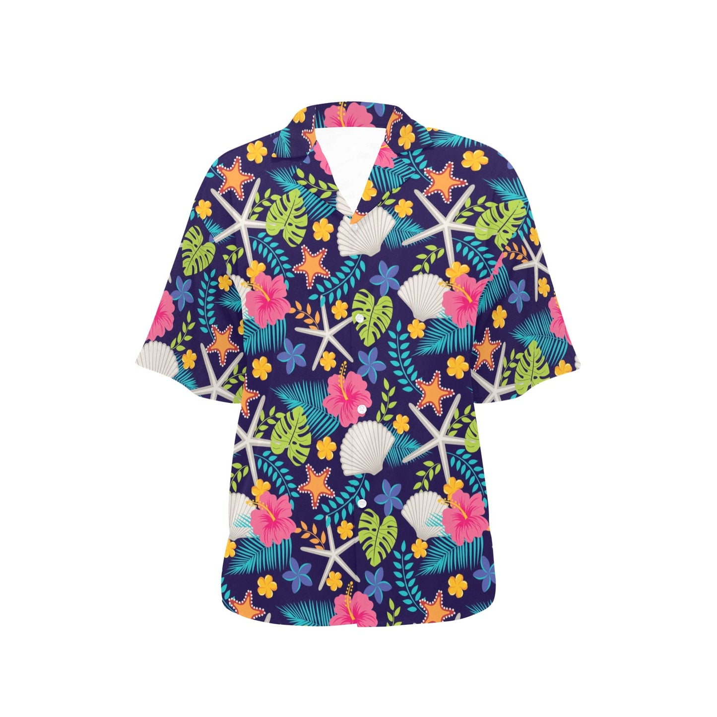 Beach Seashell Floral Theme Women's Hawaiian Shirt
