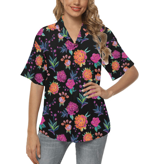 Marigold Pattern Print Design MR02 Women's Hawaiian Shirt