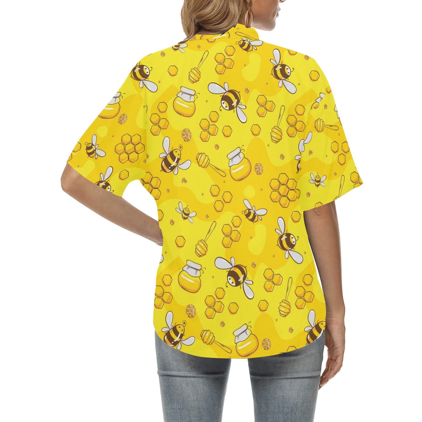 Bee Pattern Print Design BEE01 Women's Hawaiian Shirt