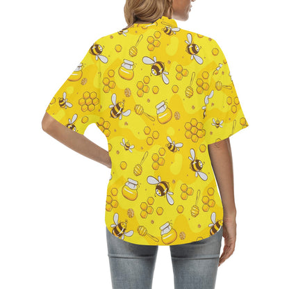 Bee Pattern Print Design BEE01 Women's Hawaiian Shirt