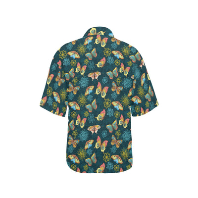 Butterfly Hand Draw Print Pattern Women's Hawaiian Shirt