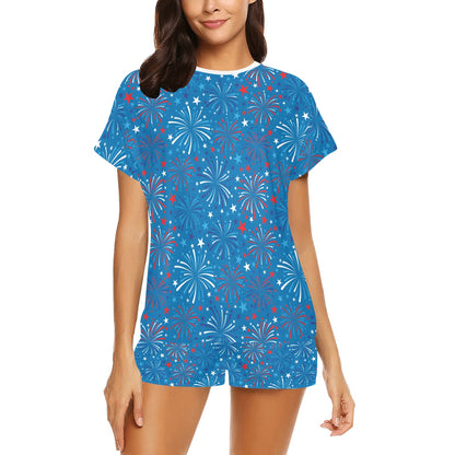 Firework Celebration Print Design LKS304 Women's Short Pajama Set