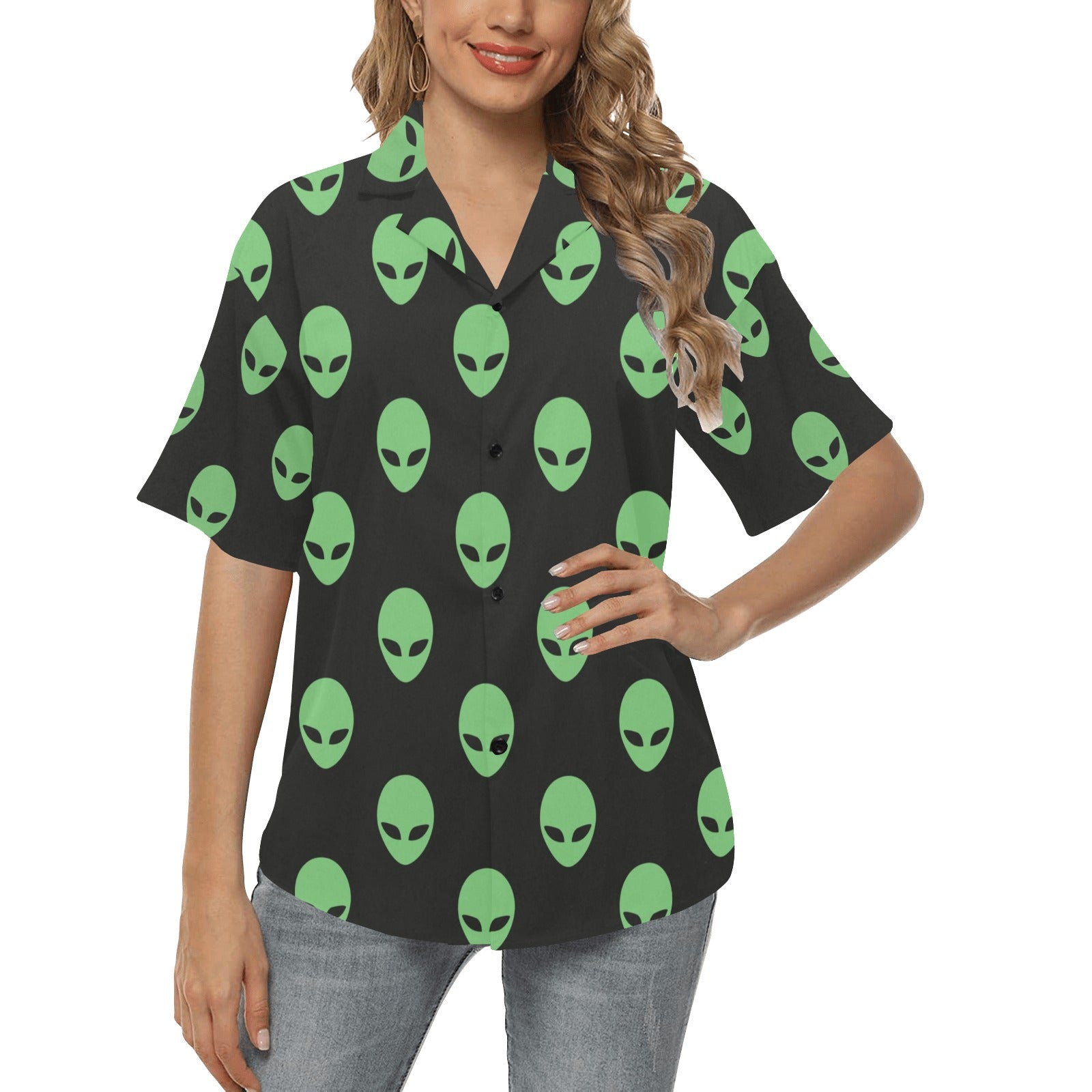 Alien Green Neon Pattern Print Design 01 Women's Hawaiian Shirt