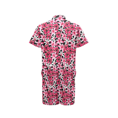 Flower Hawaiian Pink Red Hibiscus Print Men's Romper