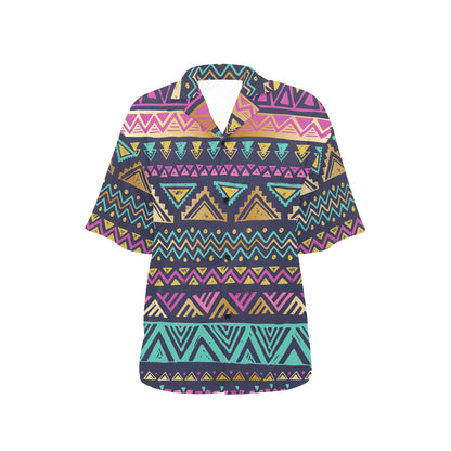 Multicolor Tribal aztec Women's Hawaiian Shirt