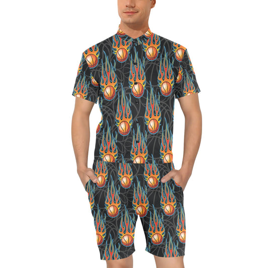 Basketball Fire Print Pattern Men's Romper