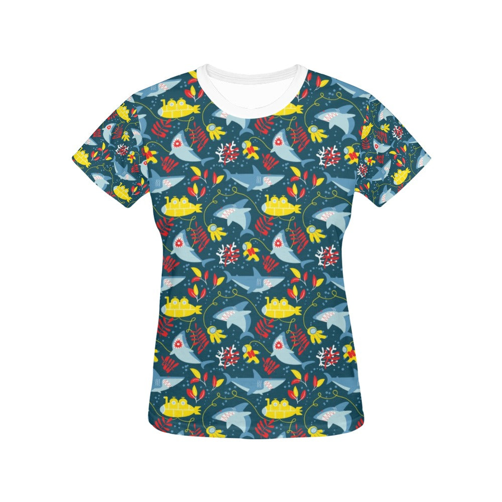 Scuba With Sharks Print Design LKS303 Women's  T-shirt