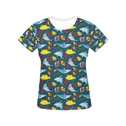 Scuba With Sharks Print Design LKS303 Women's  T-shirt