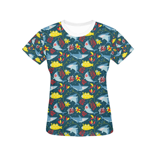 Scuba With Sharks Print Design LKS303 Women's  T-shirt