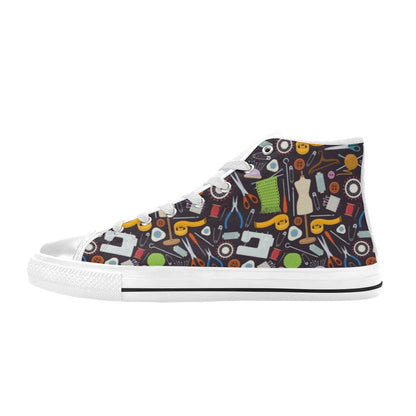 Sewing Equipment Print Design LKS308 High Top Women's White Shoes