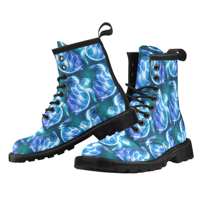 Blue Neon Sea Turtle Print Women's Boots