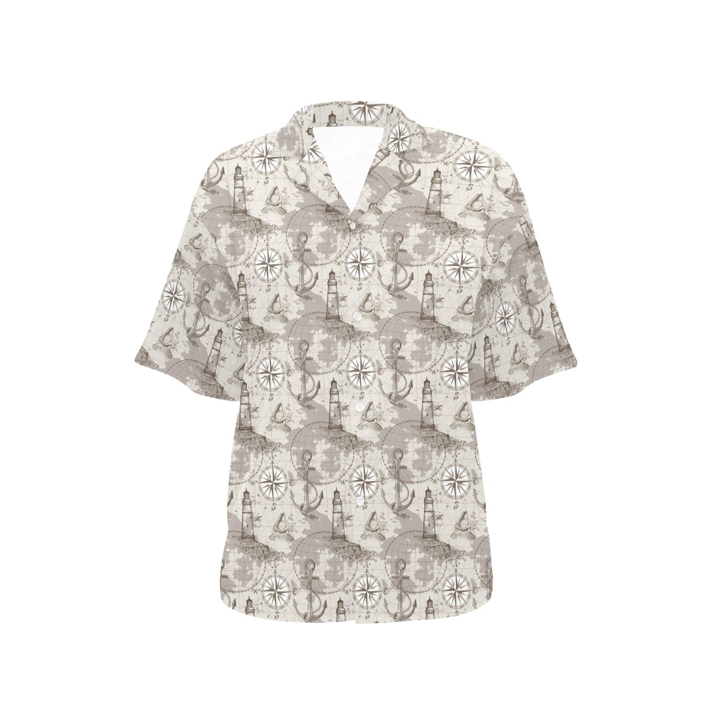 Nautical Map Design Themed Print Women's Hawaiian Shirt