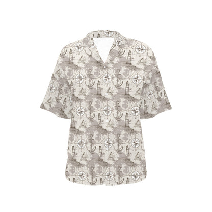 Nautical Map Design Themed Print Women's Hawaiian Shirt