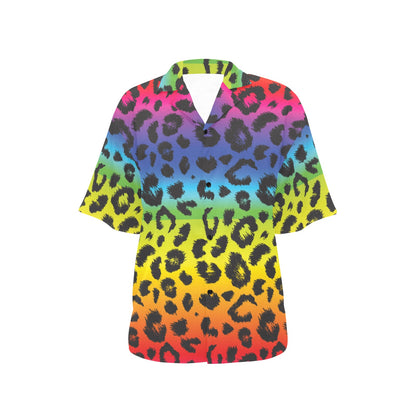 Rainbow Leopard Pattern Print Design A01 Women's Hawaiian Shirt