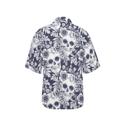 Skull Floral Beautiful Women's Hawaiian Shirt