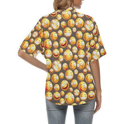 Smiley Face Emoji Print Design LKS303 Women's Hawaiian Shirt