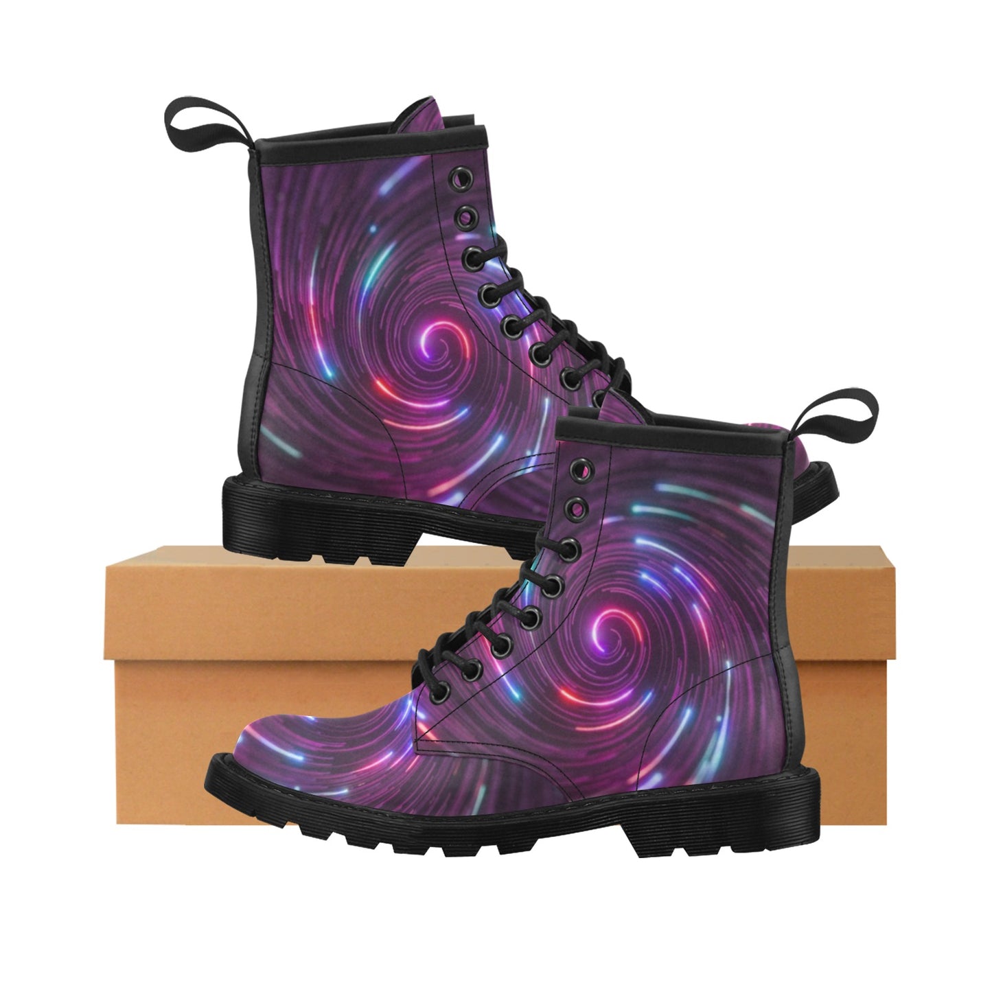 Vortex Twist Swirl Purple Neon Print Women's Boots