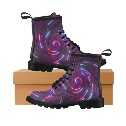 Vortex Twist Swirl Purple Neon Print Women's Boots