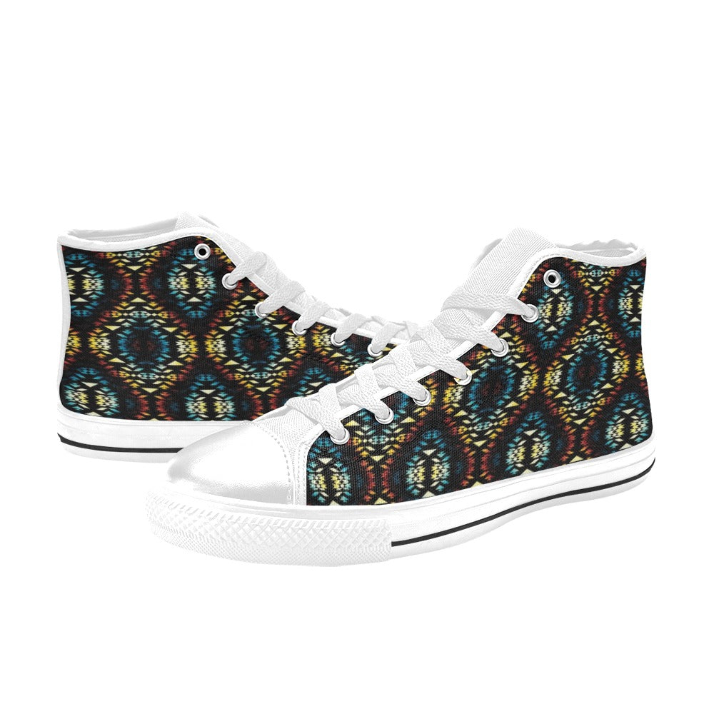 Tribal Pattern Print Design LKS309 High Top Women's White Shoes