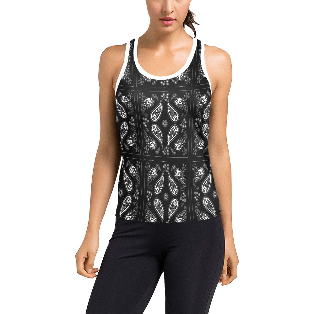 Bandana Paisley Black Print Design LKS308 Women's Racerback Tank Top
