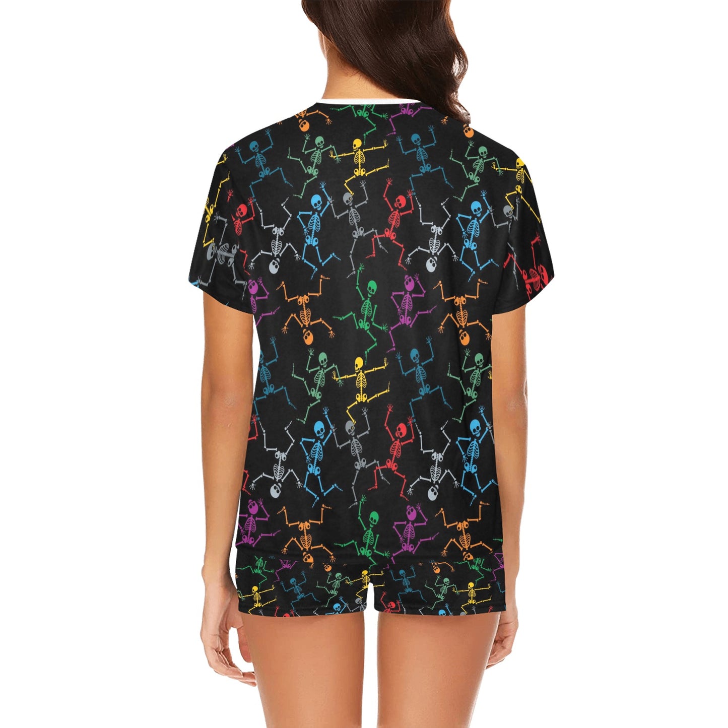 Skeleton Colorful Print Design LKS302 Women's Short Pajama Set