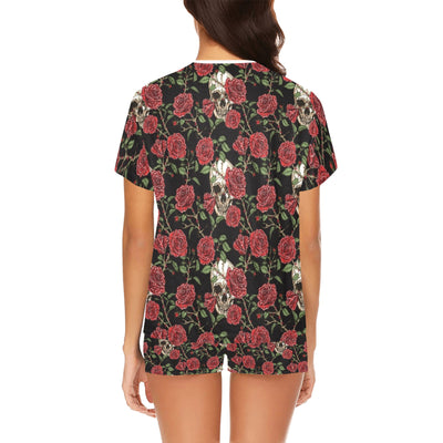 Skull And Roses Print Design LKS303 Women's Short Pajama Set