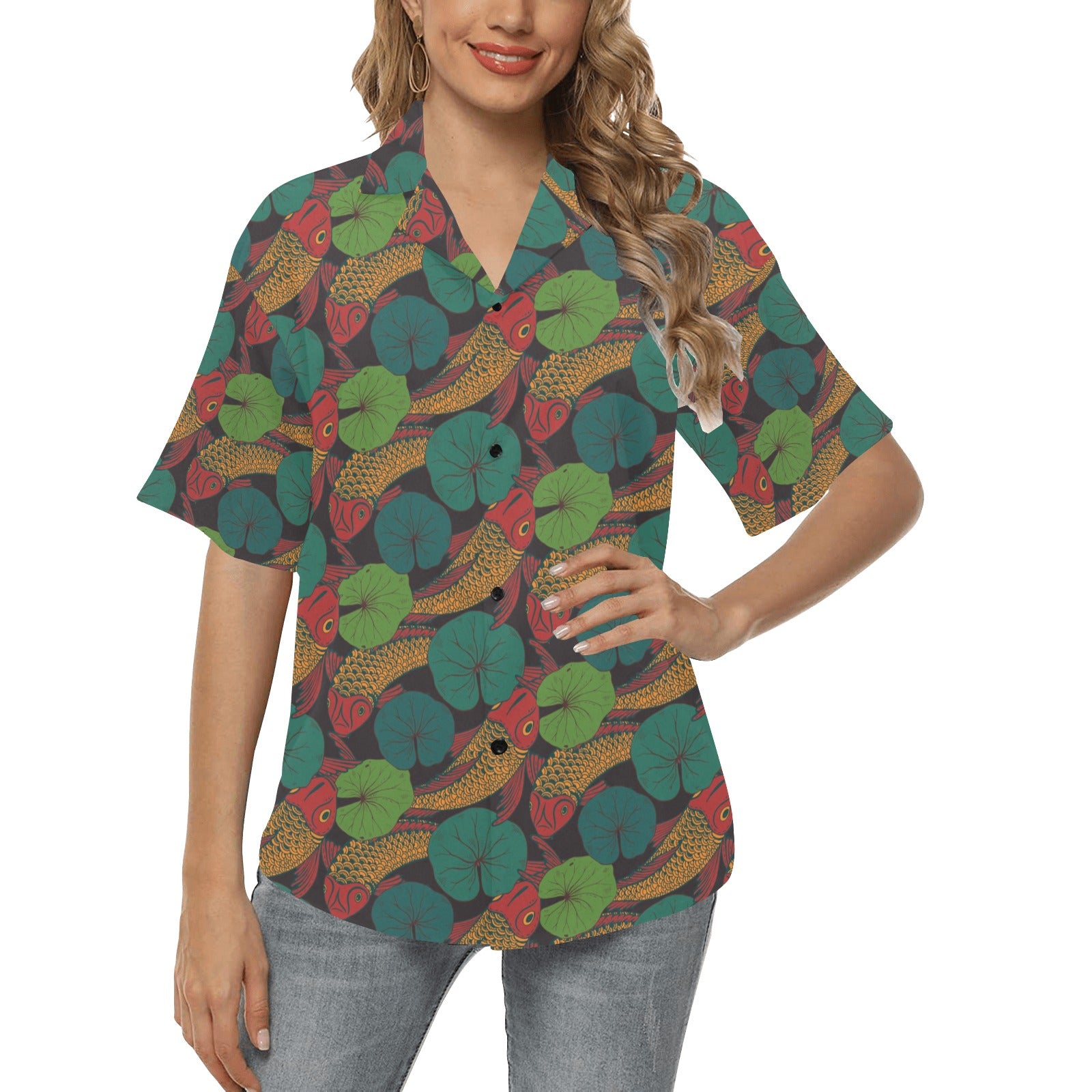 KOI Fish Pattern Print Design 01 Women's Hawaiian Shirt