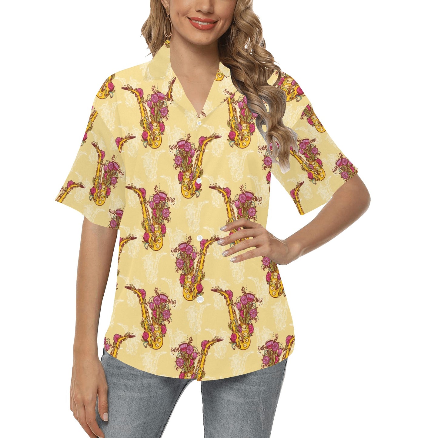 Saxophone Pattern Print Design 04 Women's Hawaiian Shirt