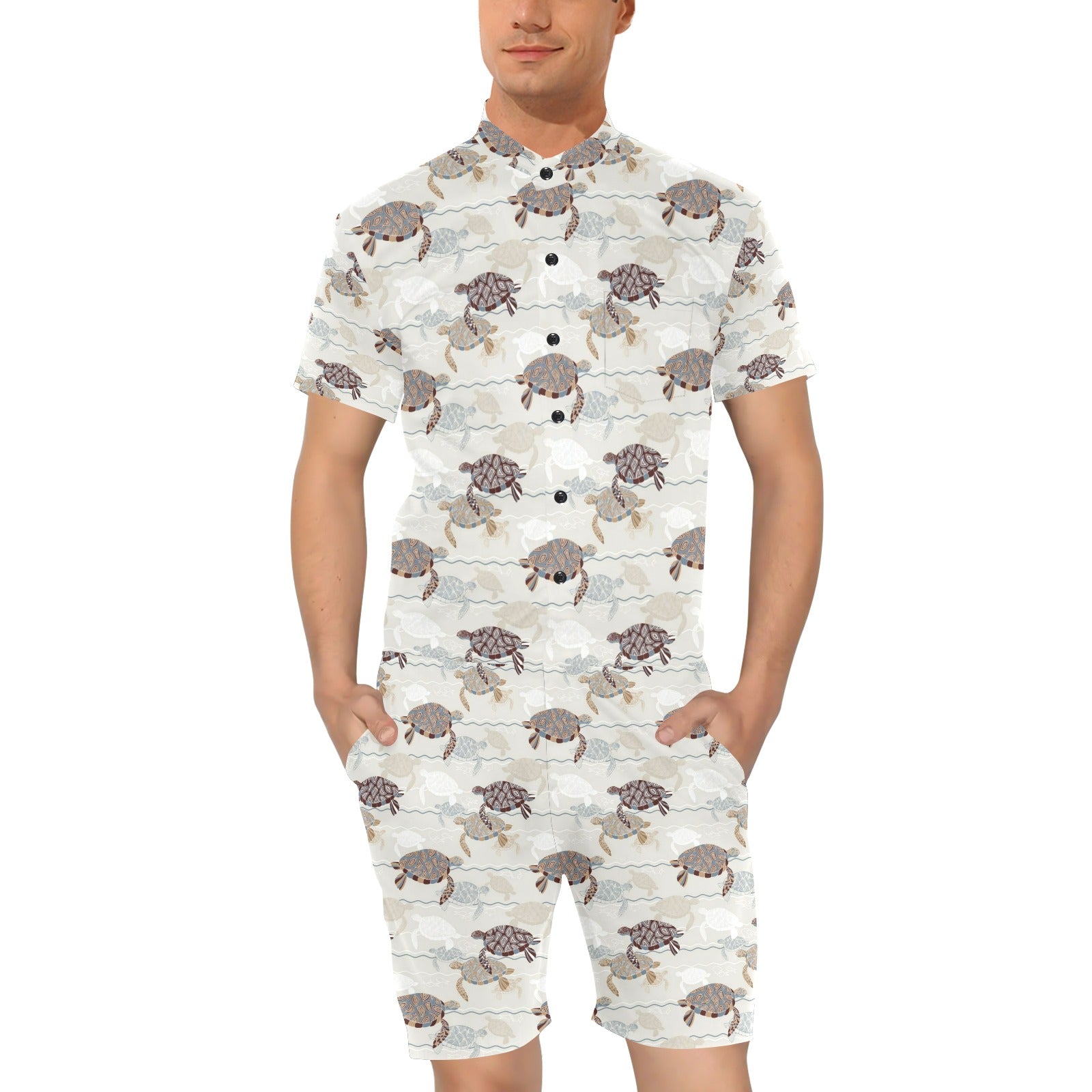 Sea Turtle Pattern Print Design T07 Men's Romper