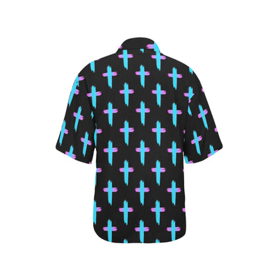 Christian Cross neon Pattern Women's Hawaiian Shirt