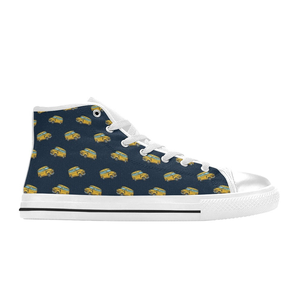 School Bus Print Design LKS304 High Top Women's White Shoes