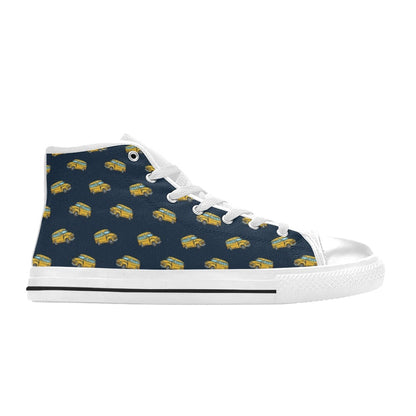 School Bus Print Design LKS304 High Top Women's White Shoes
