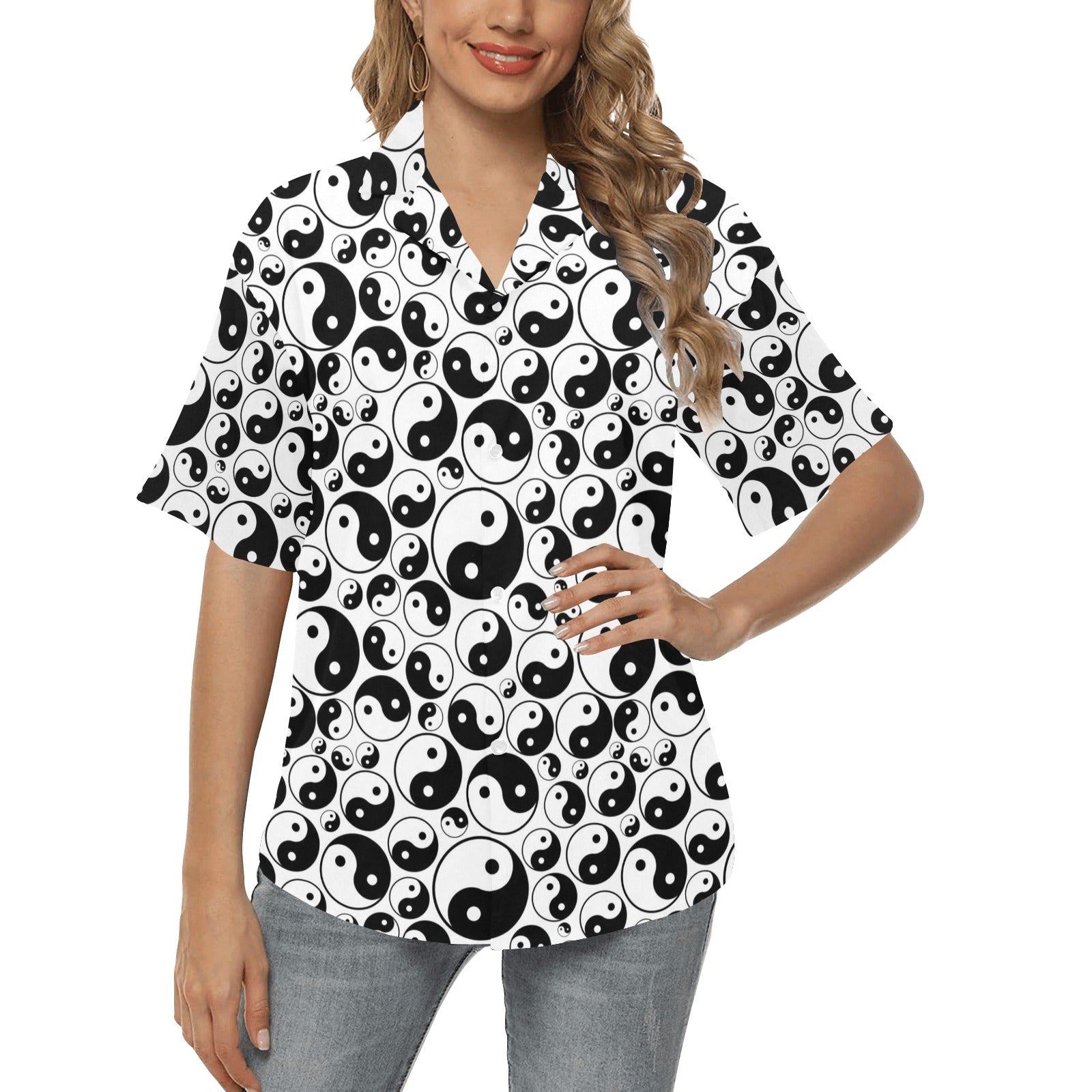 Yin Yang Print Design LKS302 Women's Hawaiian Shirt