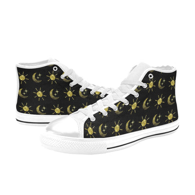 Sun Moon Print Design LKS304 High Top Women's White Shoes