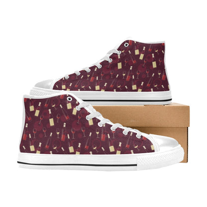 Wine Themed Print Design LKS302 High Top Women's White Shoes